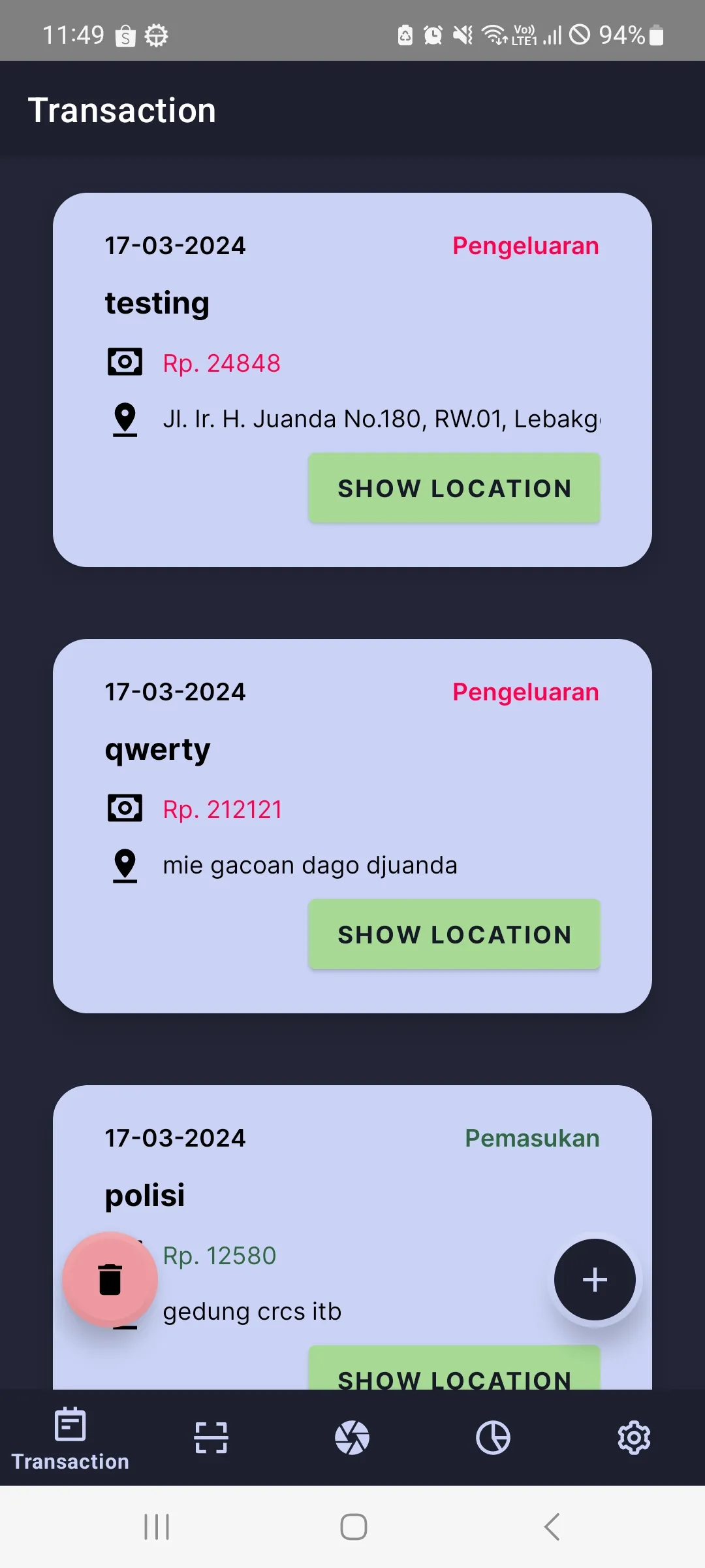 Transactions List